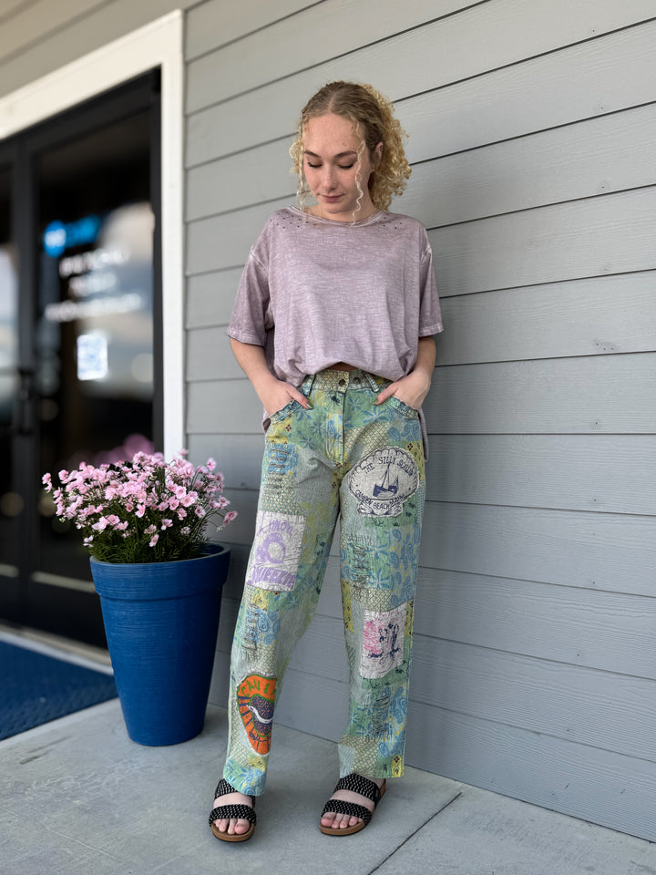 Seaside Motif Print and Patch Pants - Paper Lace
