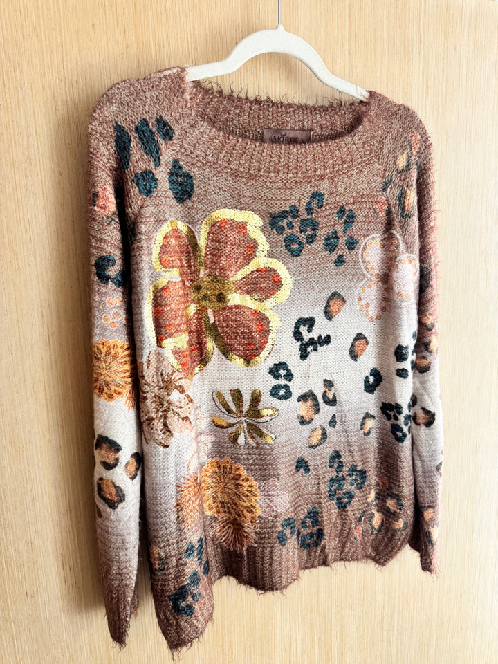 Metallic Floral Print Sweater