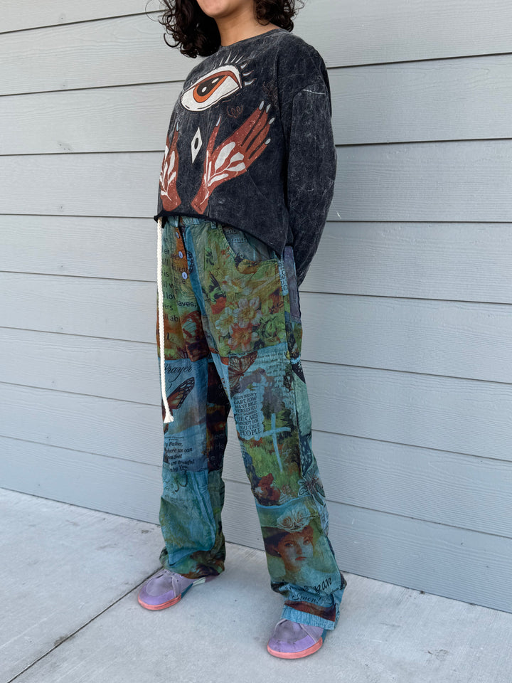 Teal Butterfly Print Pants - Paper Lace