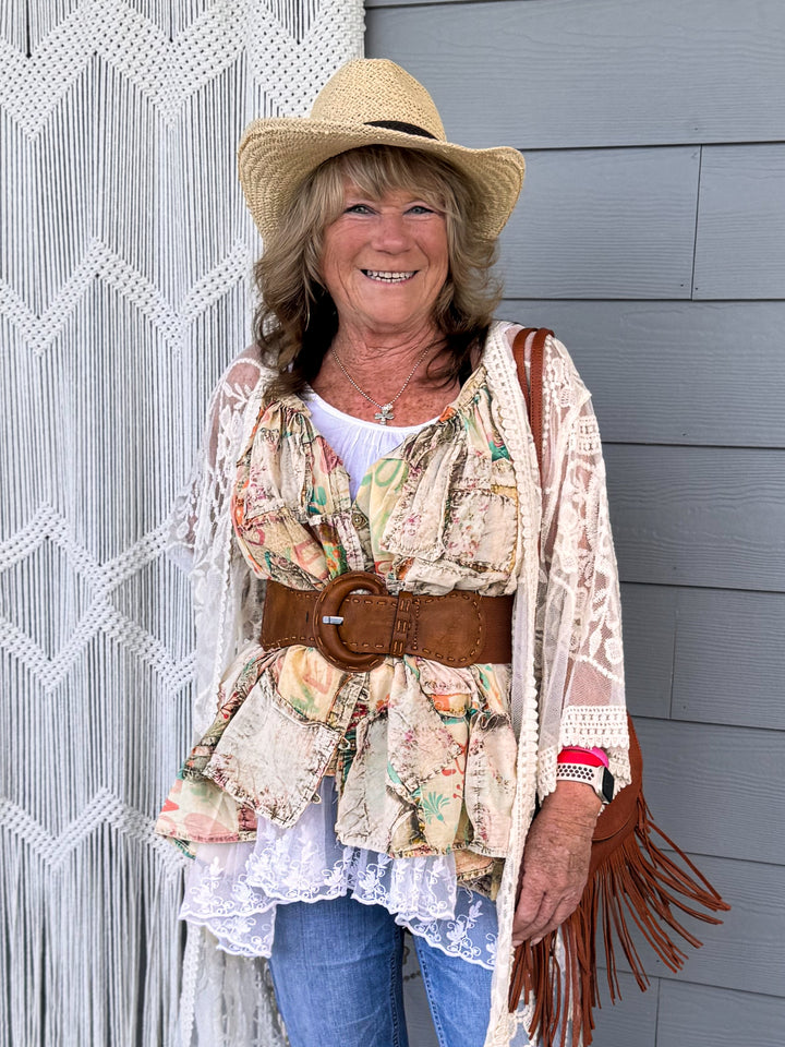 Distressed Look Wide Stitch Belt