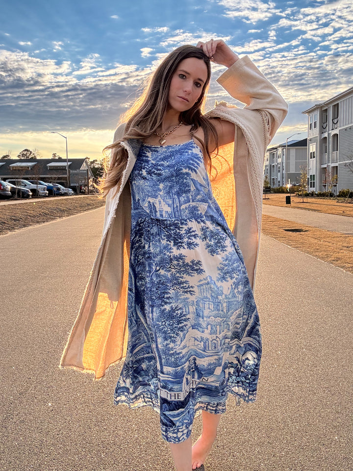 Let The Light In Bohéme Long Bamboo Slip Dress w Delft Print