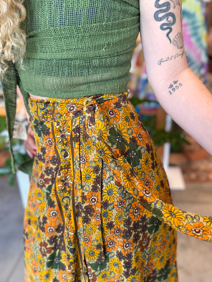 Hippie Boho Style 2 Layer Floral Silk Wrap Skirt