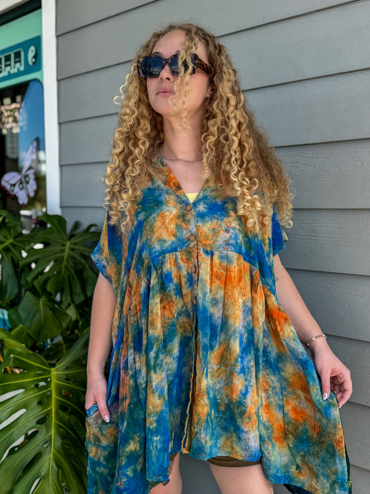 Stardust - Crepe Sari Daydream Button Down Mini Dress OOAK