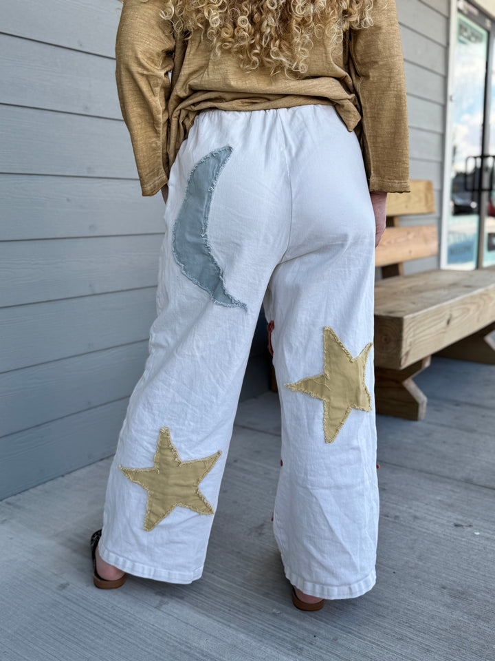 Sun Moon Star Patch Wide Pants