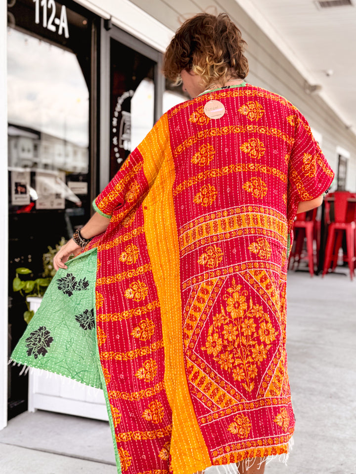 Joyful Rose - Kantha Ruana OOAK