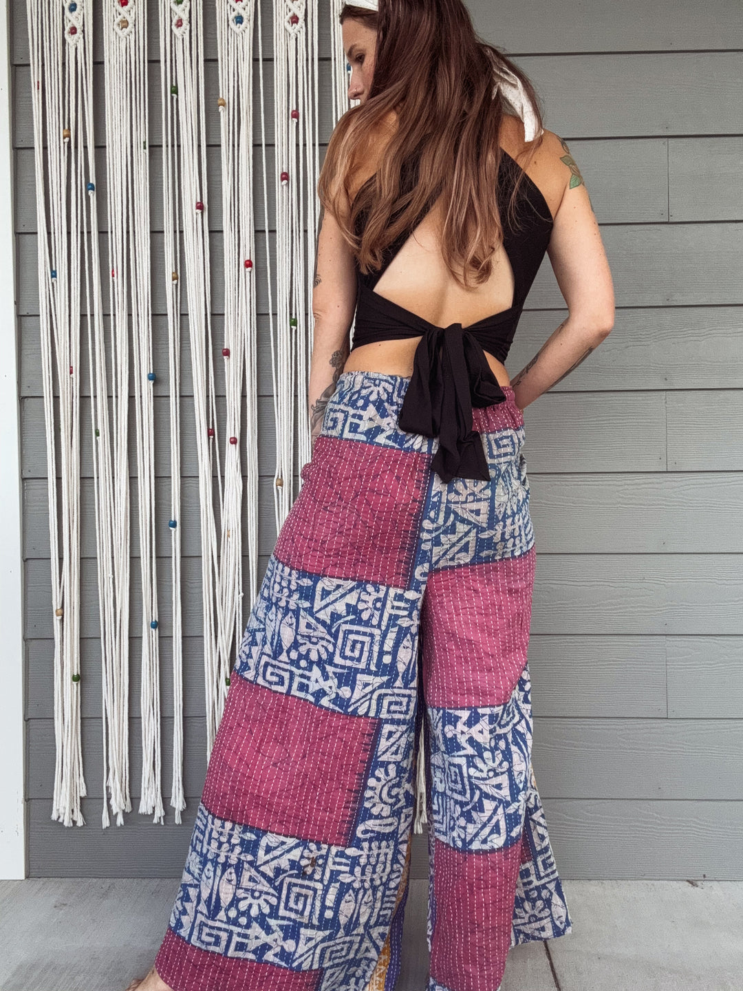 Blue and Red - Kantha Palazzo Pants OOAK