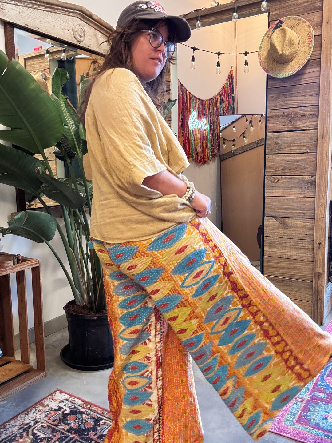 Fall Peaches - Kantha Palazzo Pants OOAK