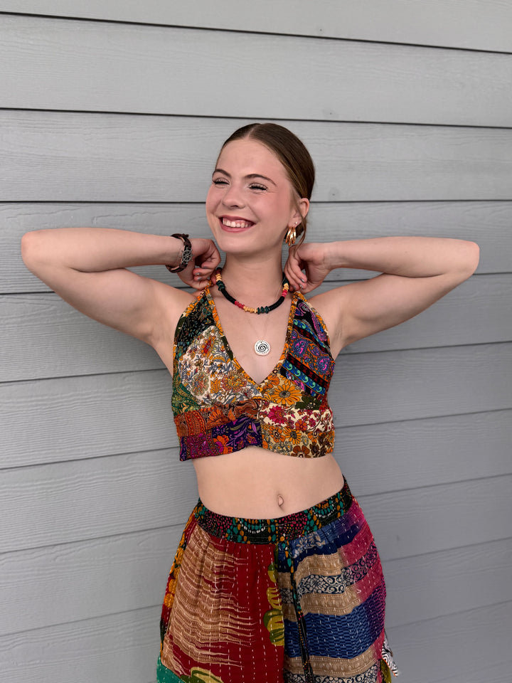 Recycled Patchwork Silk Bralette - OOAK