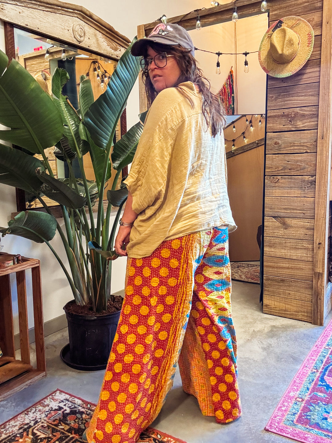 Fall Peaches - Kantha Palazzo Pants OOAK