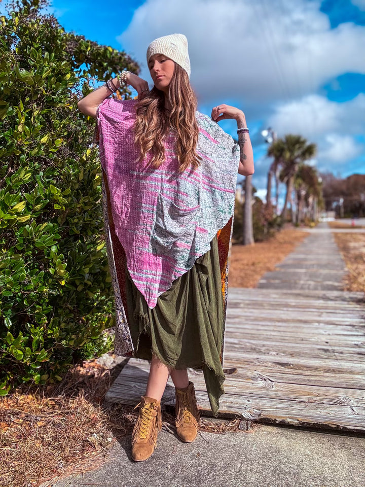 Love Lost - Kantha Surrender Hi Lo Poncho OOAK