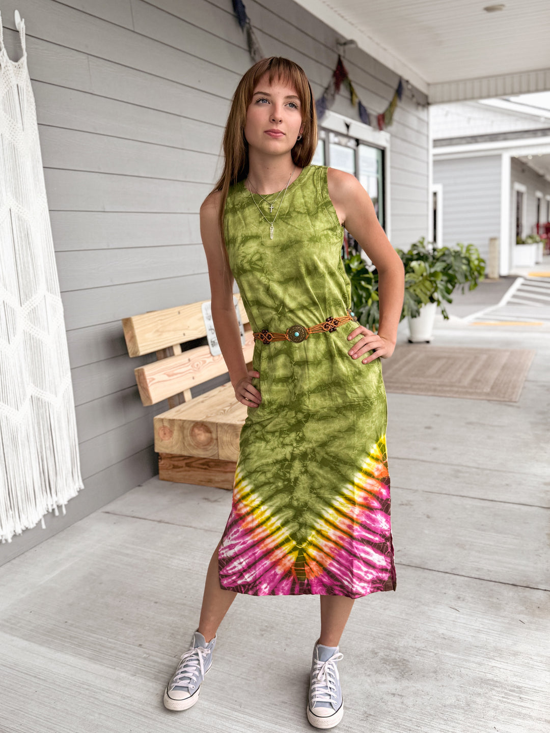 Sage and Raspberry Midi Dress