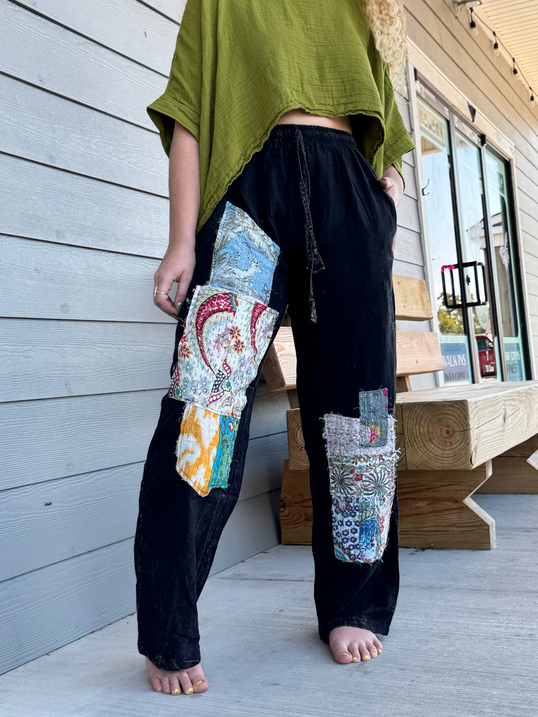 Kantha Patch Drawstring Pants