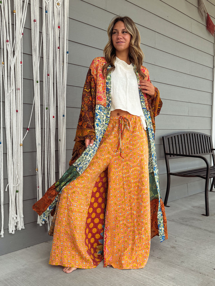 Fall Peaches - Kantha Palazzo Pants OOAK