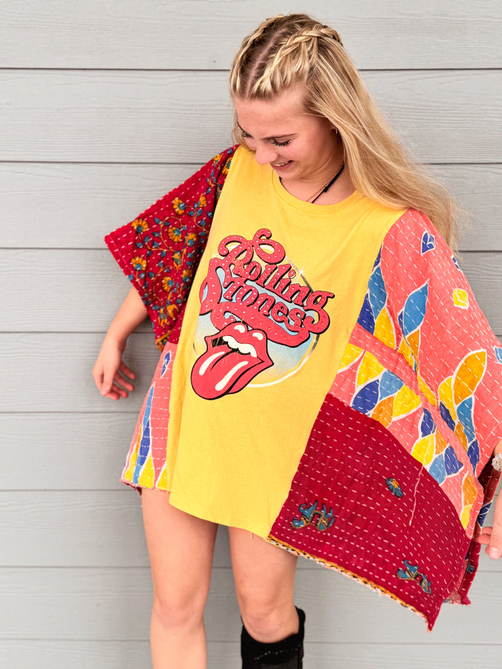 Rolling Stones - Kantha Patchwork Poncho Top OOAK