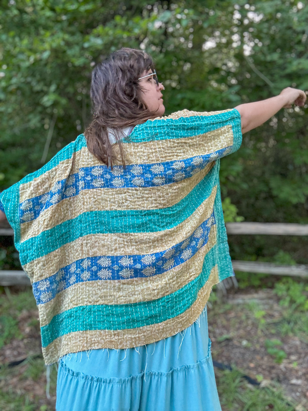 Teal in Stripe - Kantha Top OOAK