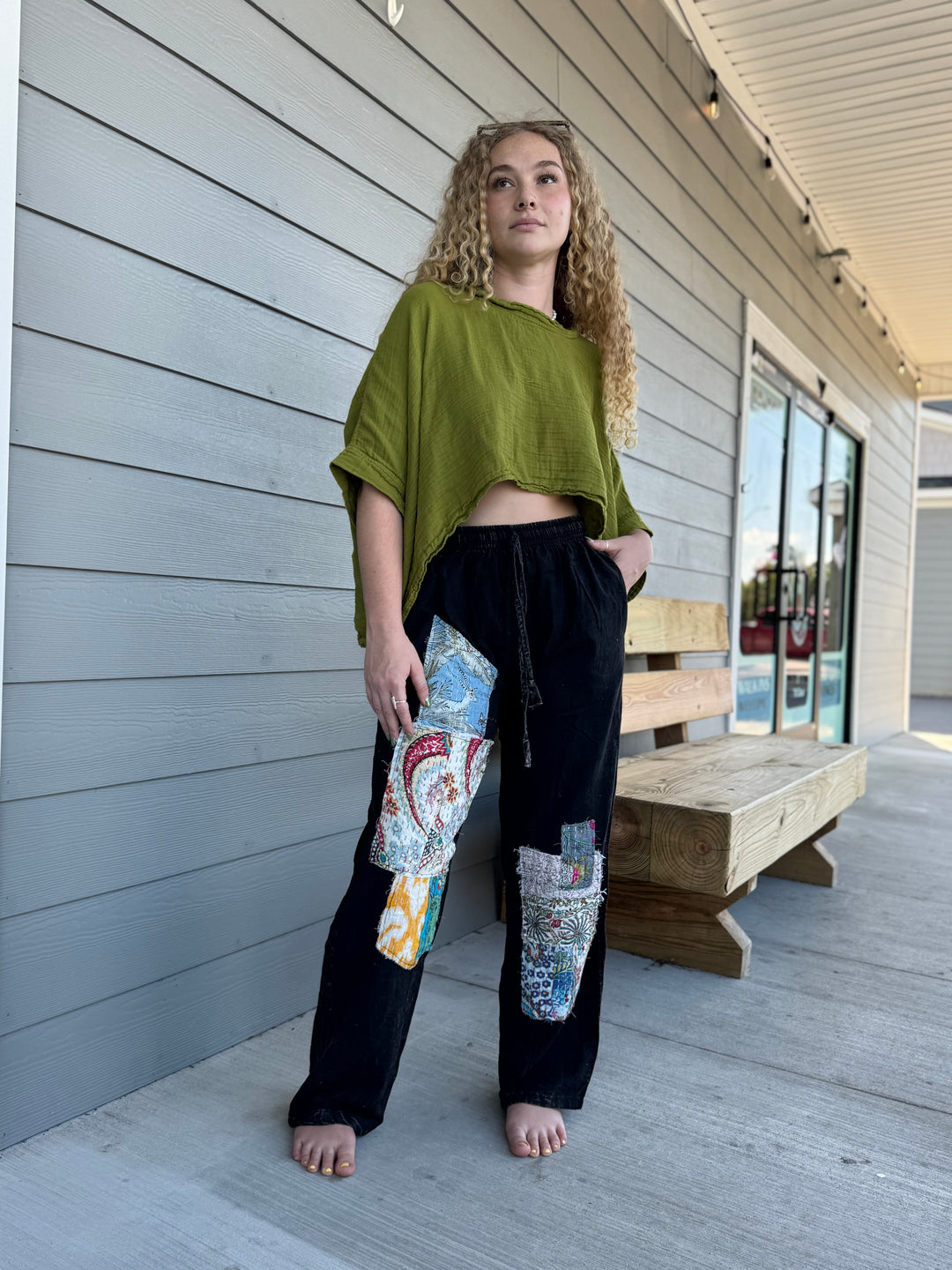 Kantha Patch Drawstring Pants