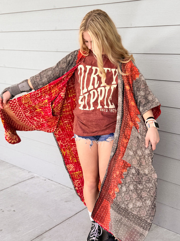 Cool Burn - Kantha Ruana OOAK