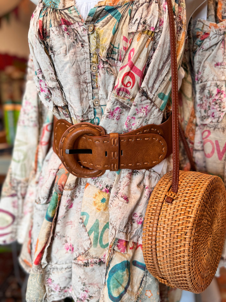 Distressed Look Wide Stitch Belt