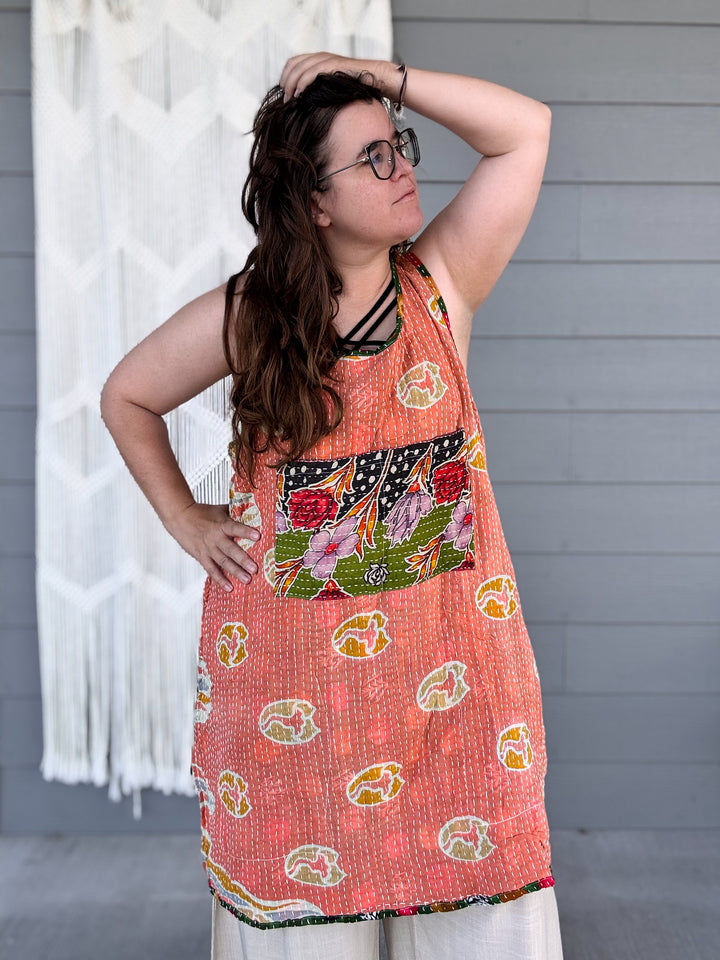 Cuts of Green - Kantha Apron Dress OOAK