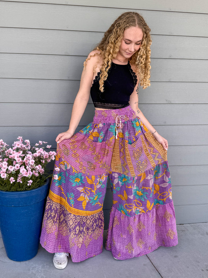 Whimsy - Pareo Kantha Lotus Wide Leg Pants OOAK