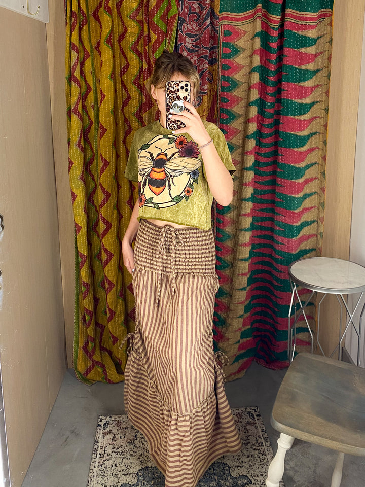 Convertible Drawstring Striped Dress