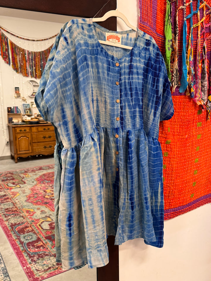Reflections - Crepe Sari Daydream Button Down Mini Dress OOAK