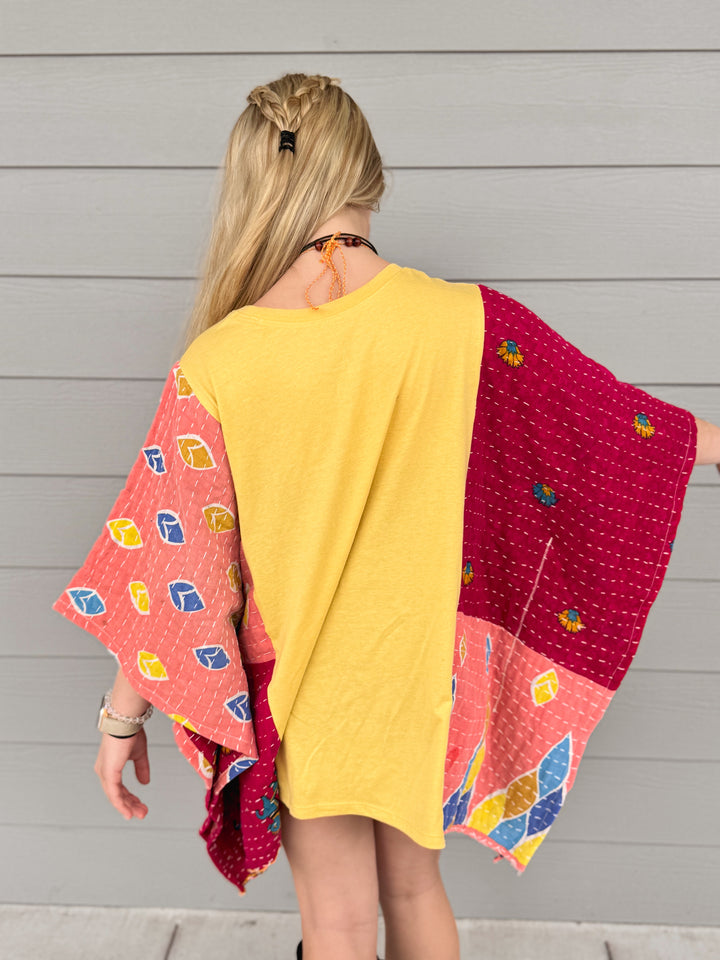 Rolling Stones - Kantha Patchwork Poncho Top OOAK