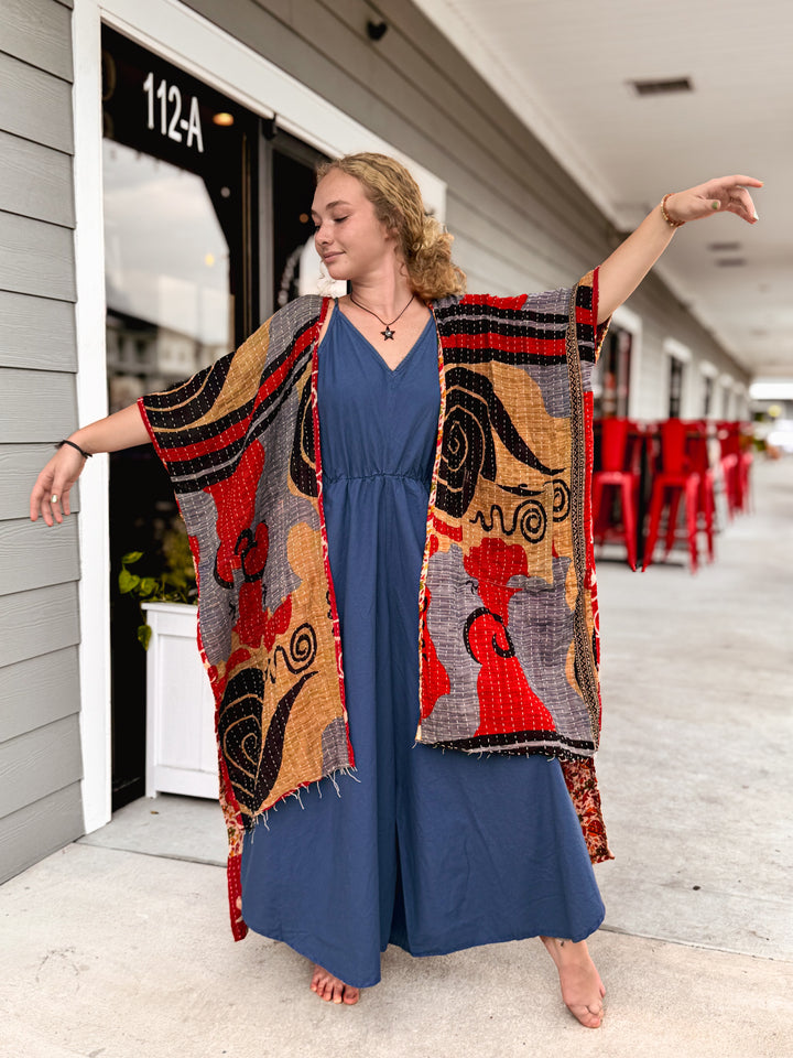 Bold Red - Kantha Ruana OOAK