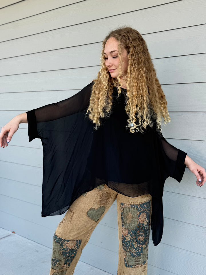 Black Silk Caftan Top