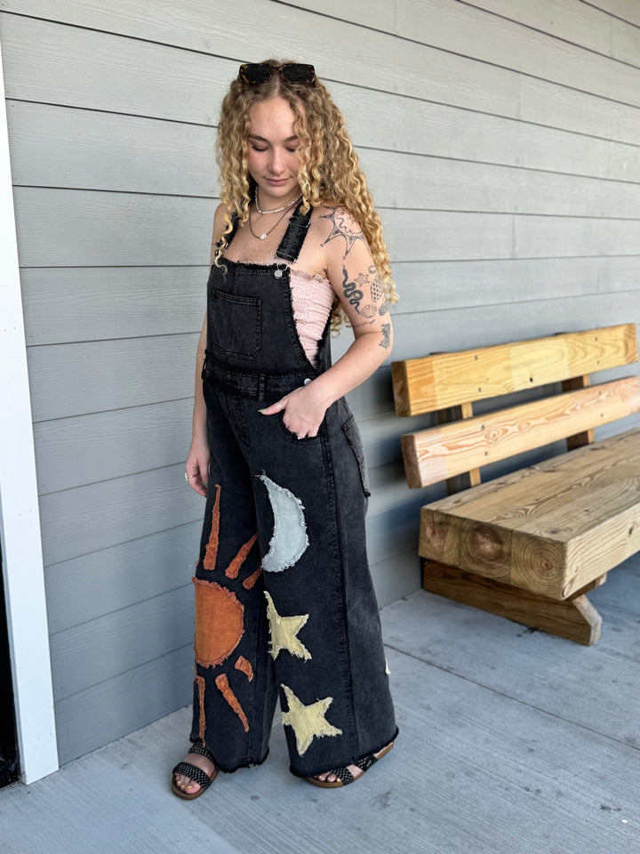 Moon and Star Patchwork Overalls