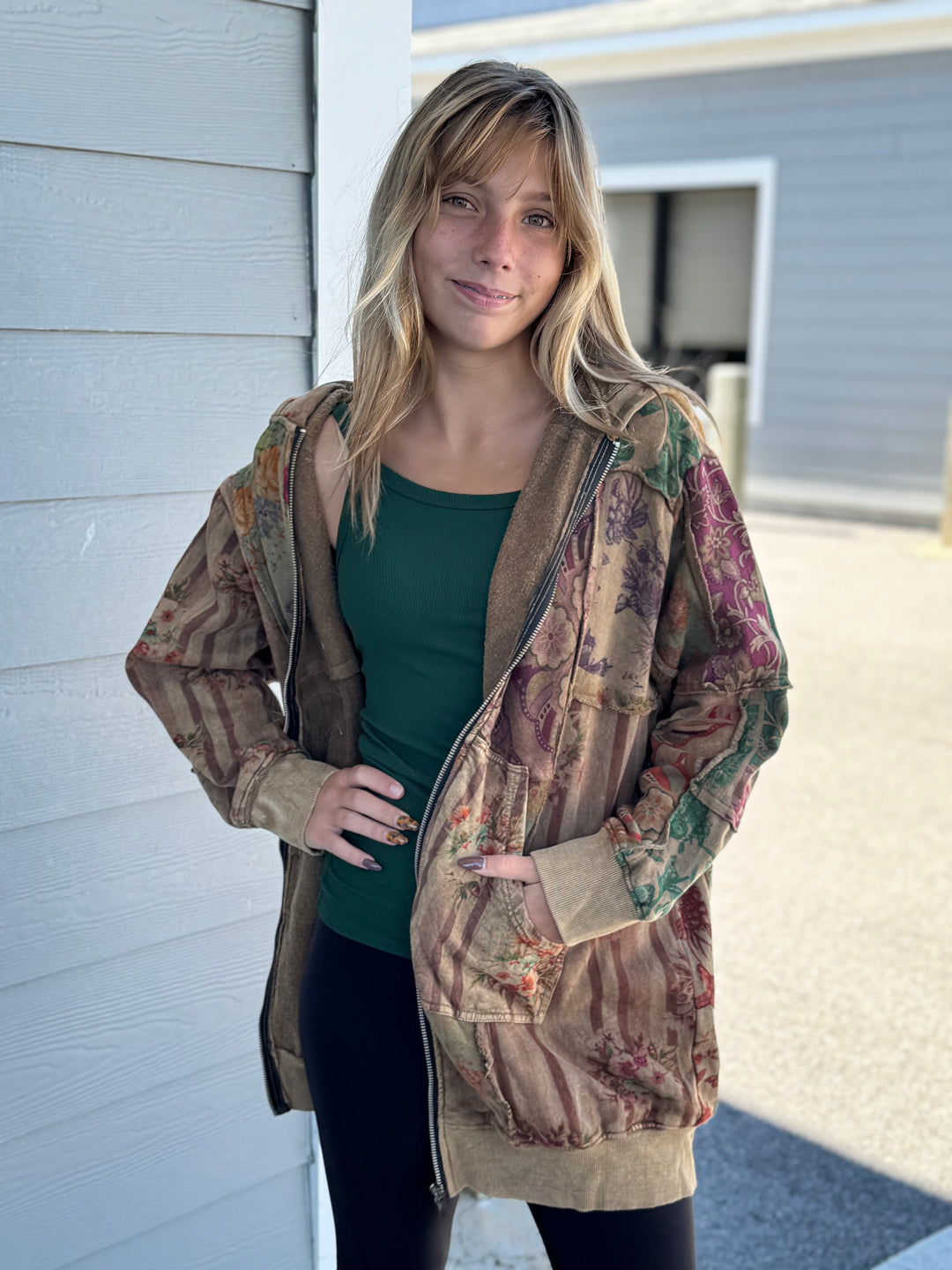 Floral Patchwork Hoodie Jacket - Mustard - Paper Lace
