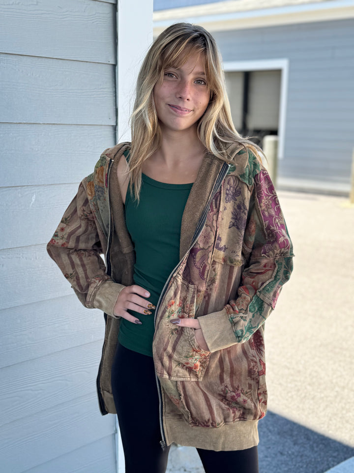 Floral Patchwork Hoodie Jacket - Mustard - Paper Lace