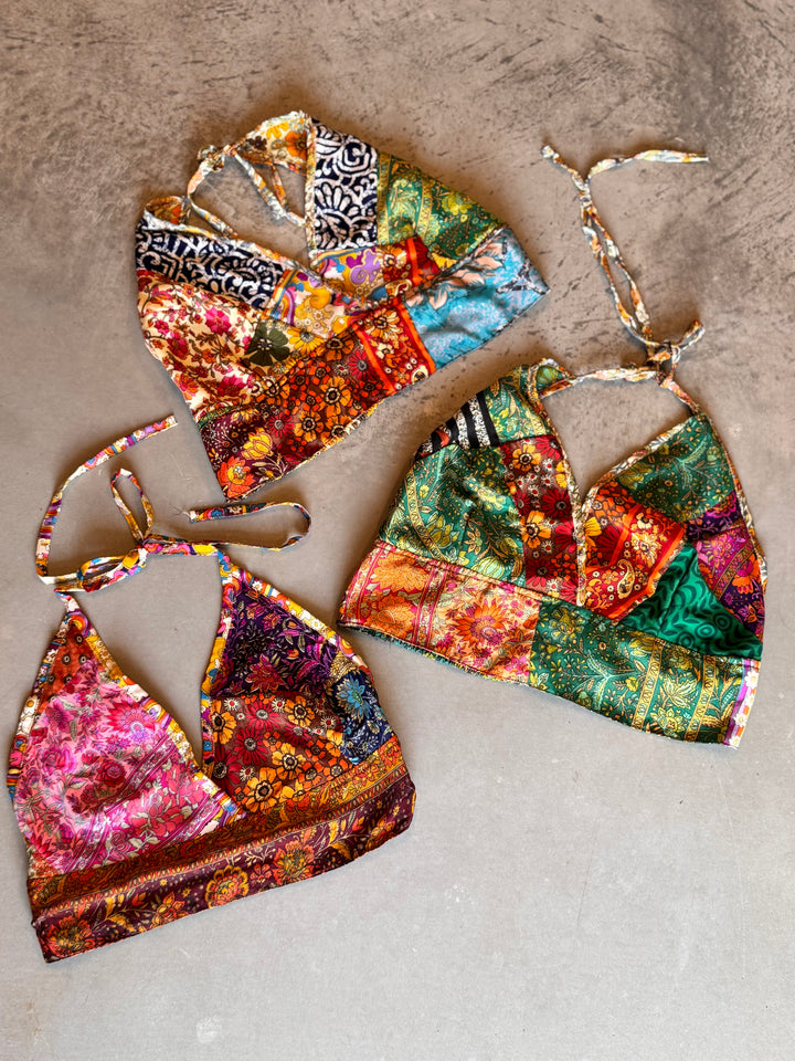 Recycled Patchwork Silk Bralette - OOAK