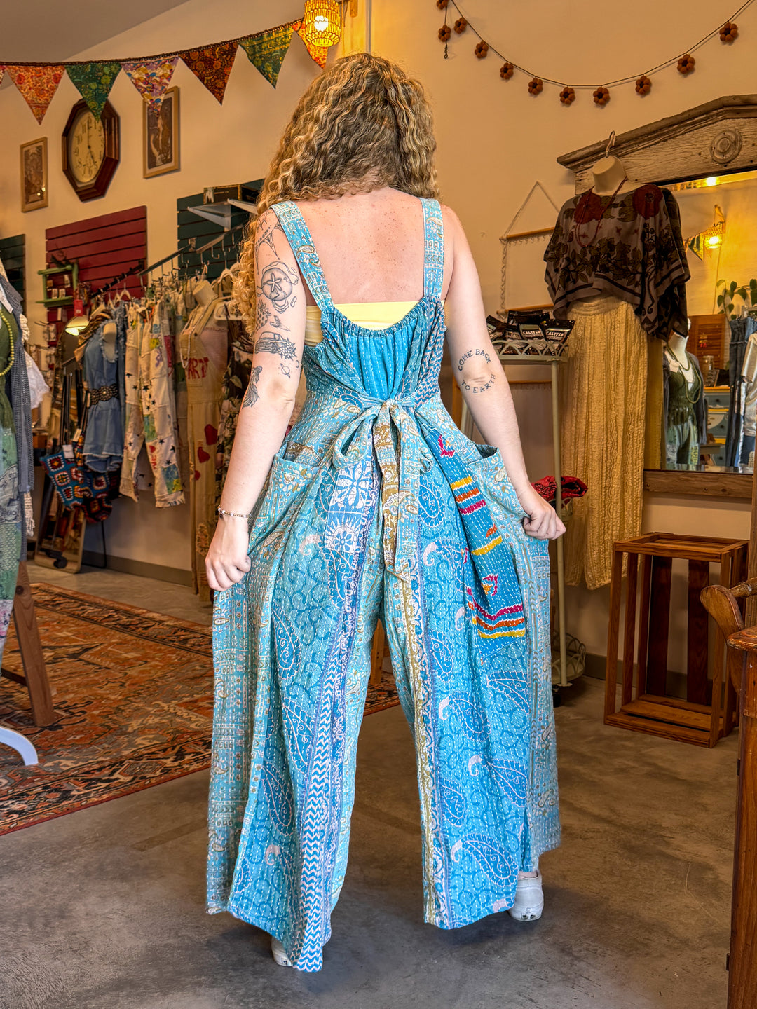 Blue Daze - Pareo Kantha Crossroad Overalls OOAK