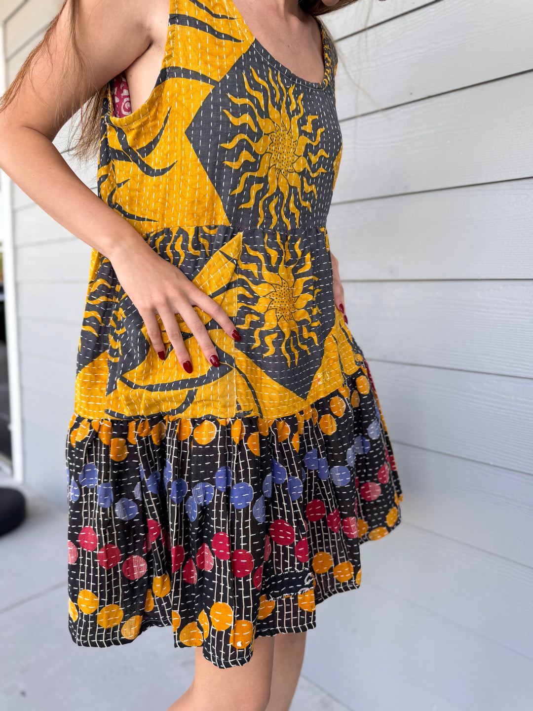 The Sun - Kantha Meadow Mini Dress OOAK