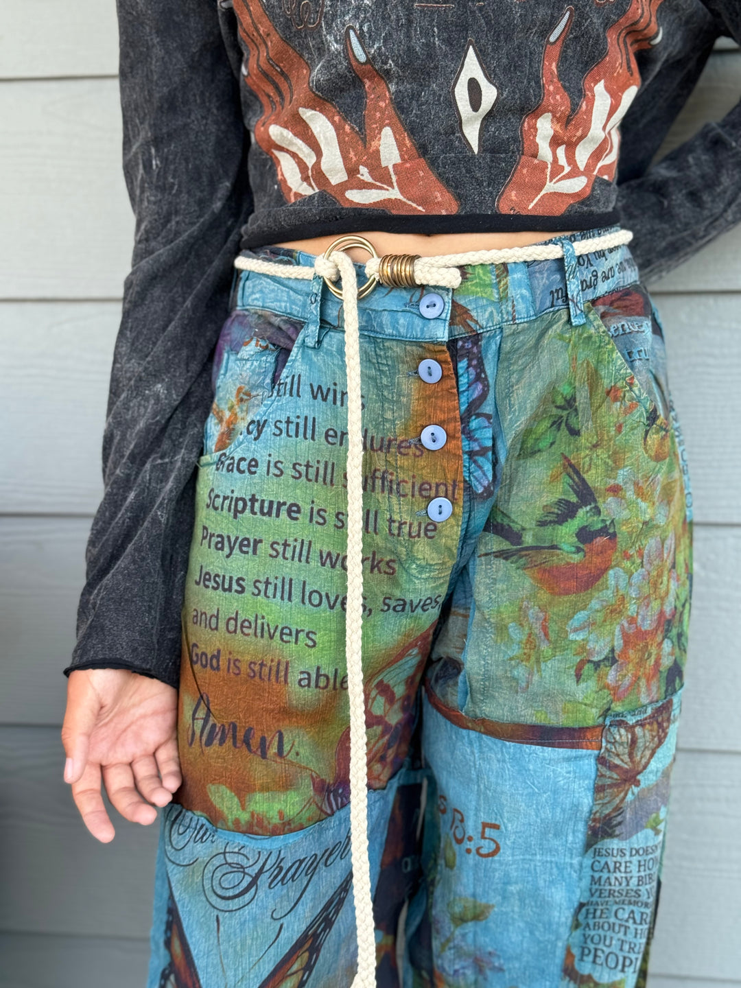 Teal Butterfly Print Pants - Paper Lace