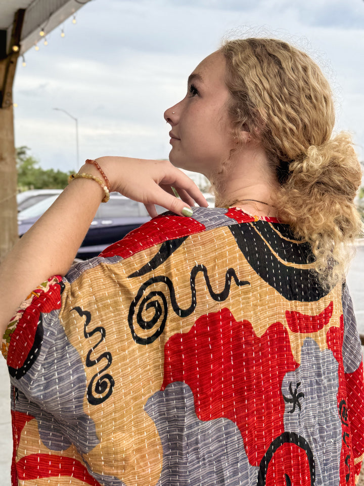 Bold Red - Kantha Ruana OOAK