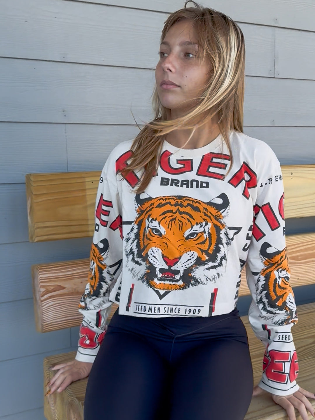 Tiger Cotton Long Sleeve Crop Top