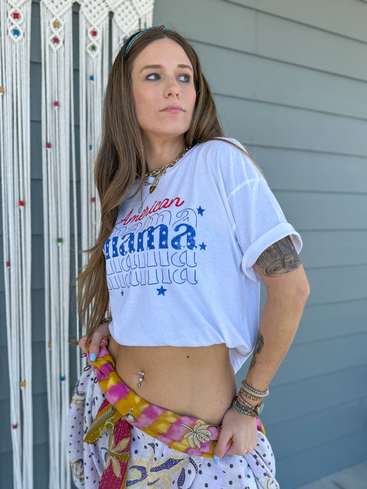 AMERICAN MAMA GRAPHIC LONG CROP TOP