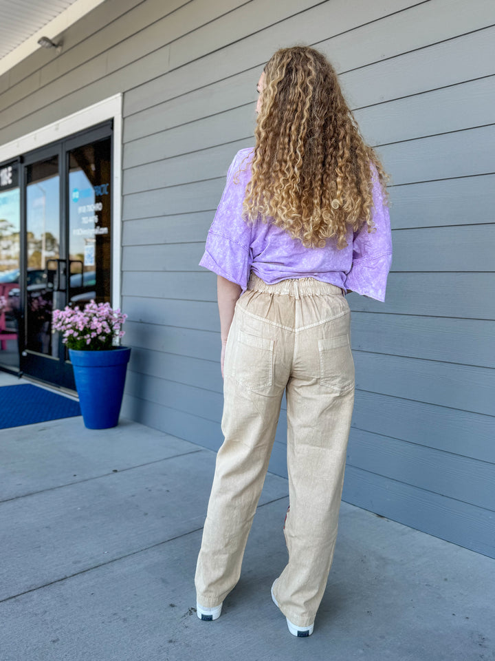 Distressed Khaki Pants with Butterflies - Paper Lace