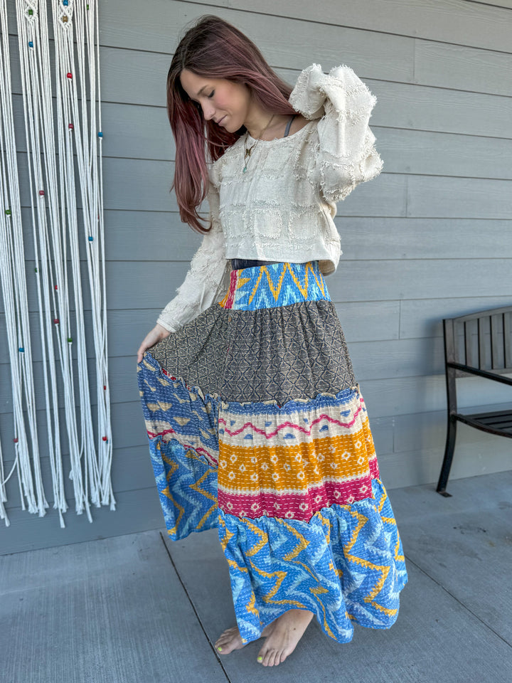 Roll The Dice - Kantha Monarch Maxi Skirt OOAK