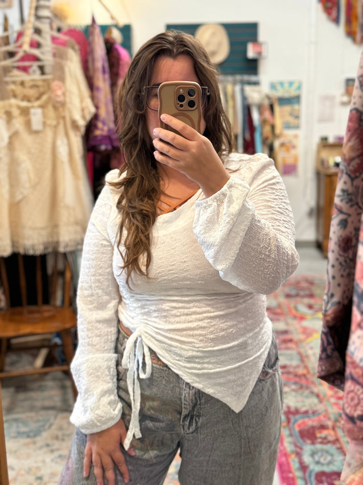 Long Sleeve Quilted Top with Ruched Drawstring