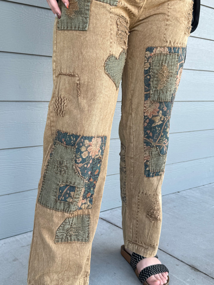 Khaki Heart Patchwork Pants - Paper Lace