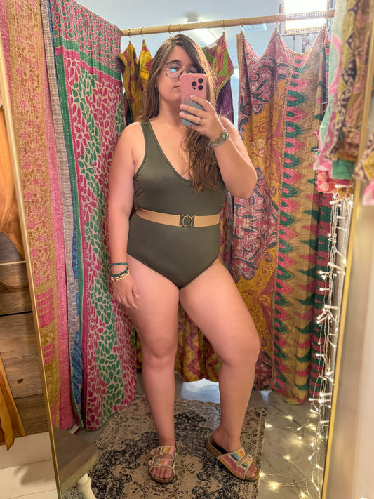 Belted Vintage-Inspired Swimsuit