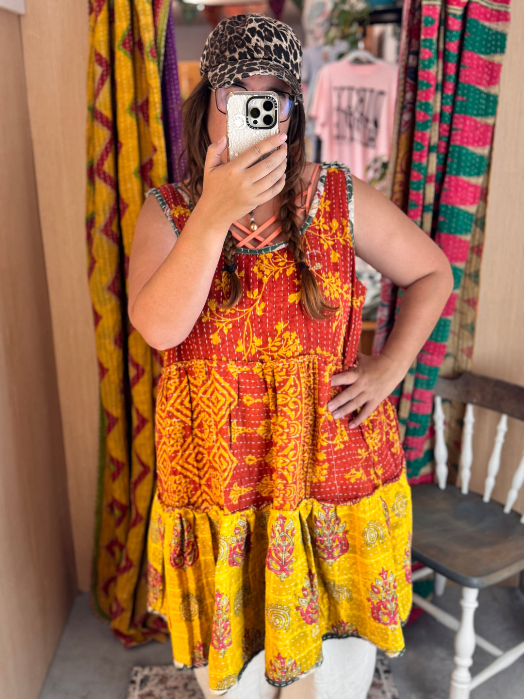 Rose Block - Kantha Meadow Mini Dress OOAK