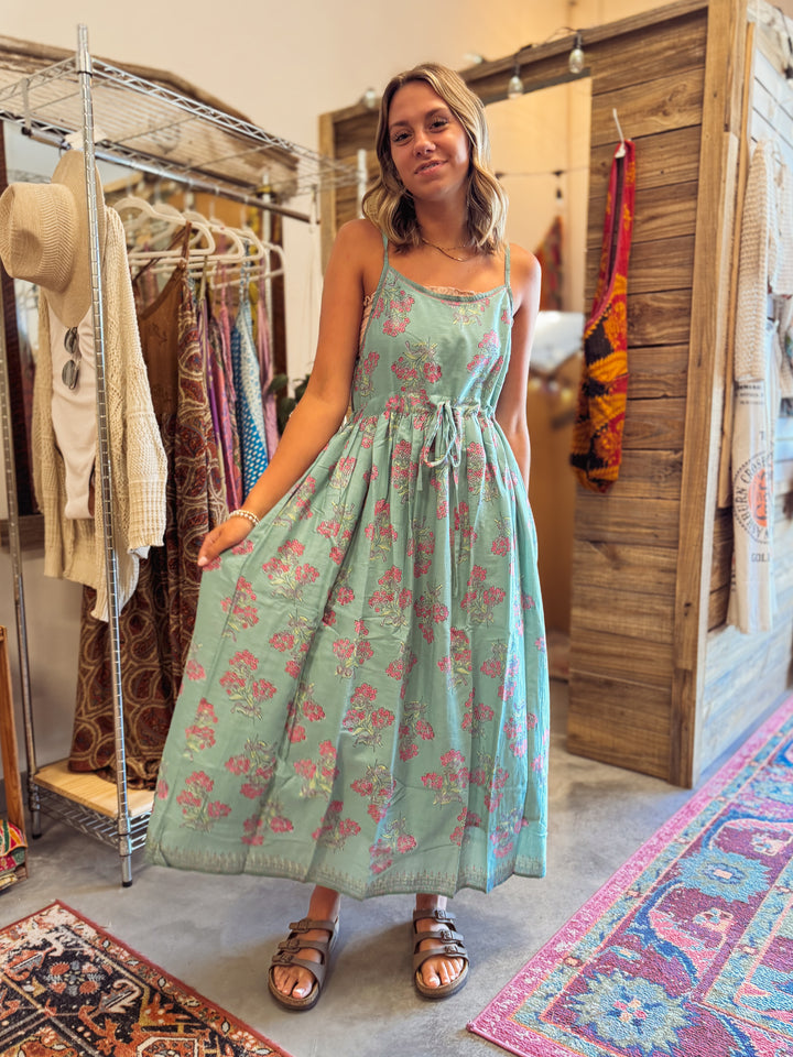 Amelia - Block Printed Dress with hand embroidery