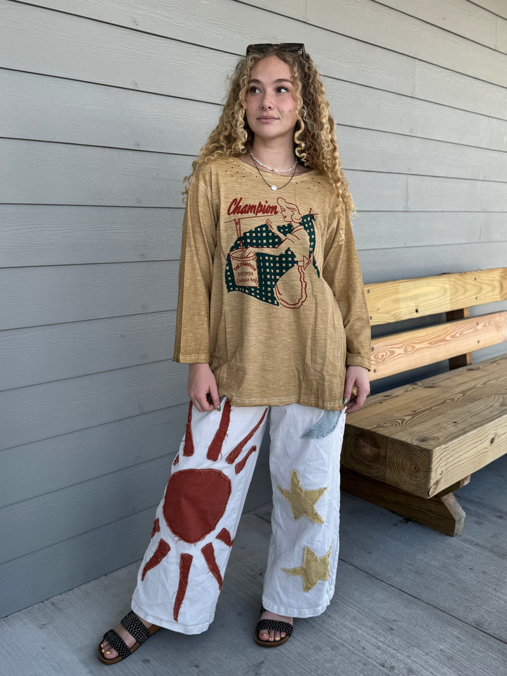 Champion Clothespin Retro Print Distressed Top