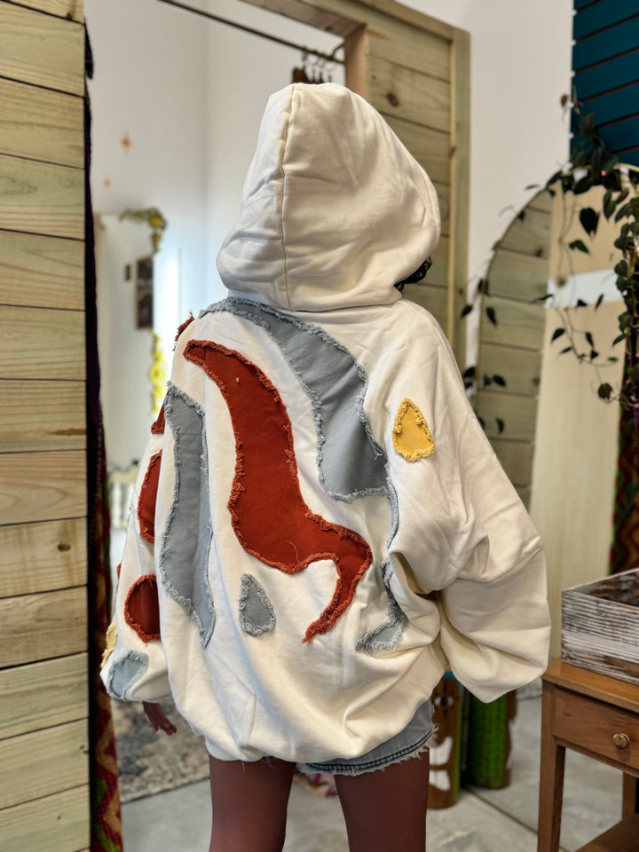 Abstract Patch Hoodie with Kangaroo Pocket
