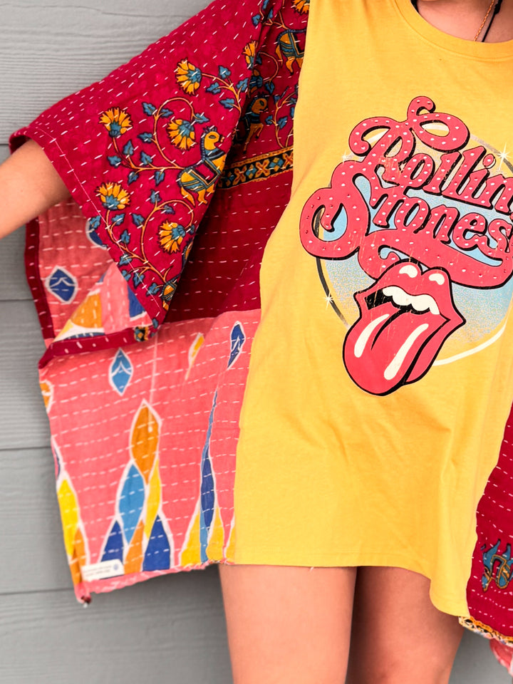 Rolling Stones - Kantha Patchwork Poncho Top OOAK
