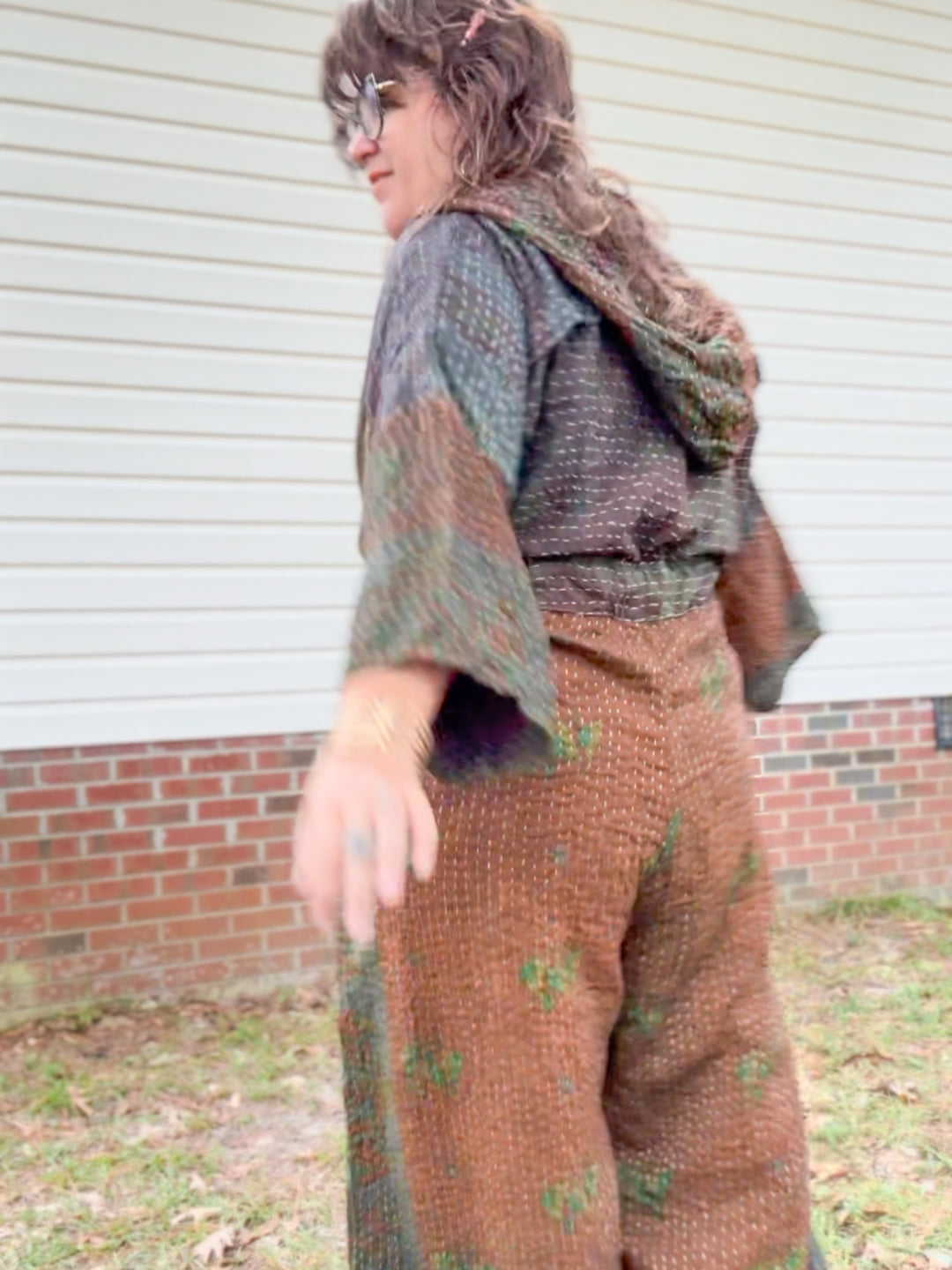 Warm Overdyed - Kantha Zen Hoodie Jumpsuit OOAK